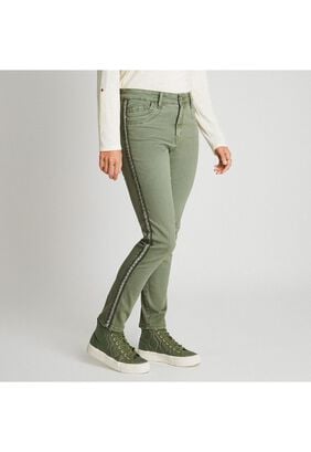 Jeans Recto Con Detalle En Los Costados Verde,hi-res