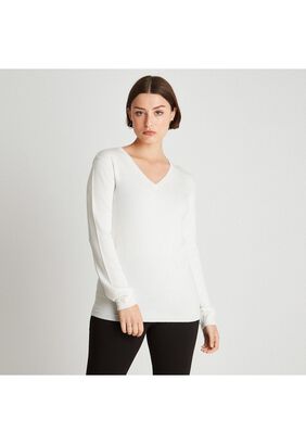 Sweater de Lurex Cuello  en V Blanco,hi-res