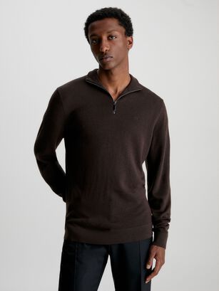 Sweater con Cierre Merino Quarter Café Calvin Klein,hi-res