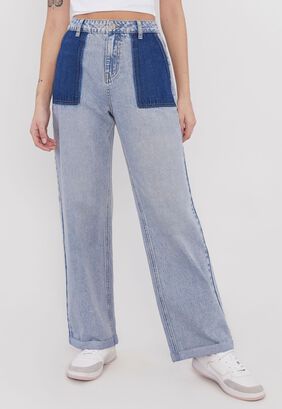 Jeans Mujer Patchwork Azul Medio Corona,hi-res