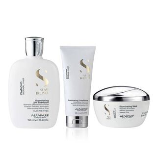 ALFAPARF Kit Shampoo, Acondicionador  y Mascara Diamond Iluminador Semi di lino,hi-res