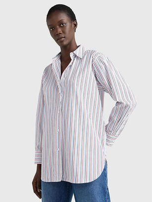 Camisa Oversize Global Stripe Blanco Tommy Hilfiger,hi-res