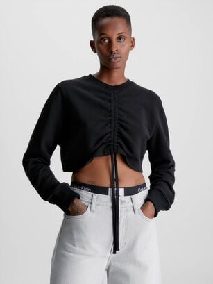 Sudadera cropped con cordón Negro Calvin Klein,hi-res