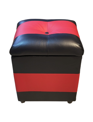 Pouf Baul Bicolor Negro Rojo Eco Cuero 40x33x50 Muebles Rimar,hi-res