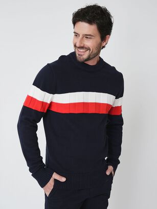 Sweater C-Neck Color Block Azul Tommy Hilfiger,hi-res