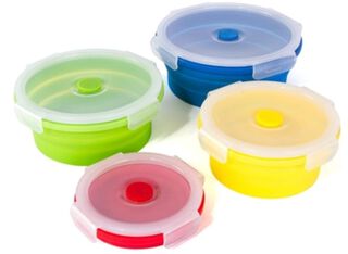 Juego de 4 recipientes/contenedores redondos plegables de silicona para almacenamiento libre de BPA,hi-res
