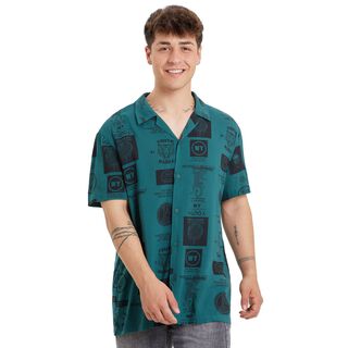 Camisa Guayabera Full Print Verde Hombre,hi-res
