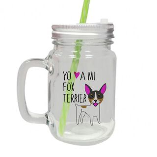 Jar Vidrio con tapa - Fox Terrier Yo amo a mi,hi-res