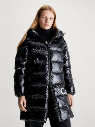 Parka Shiny Long Fitted Negro,hi-res