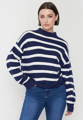 Sweater Mujer Rayas Navy Lineas Crudas Corona,hi-res