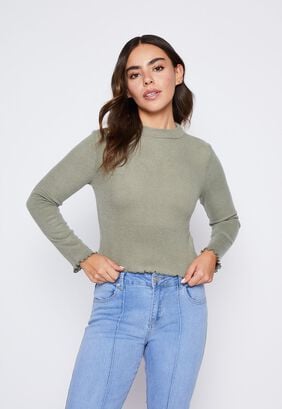 Sweater Mujer Verde Cuello Alto Soft Family Shop,hi-res