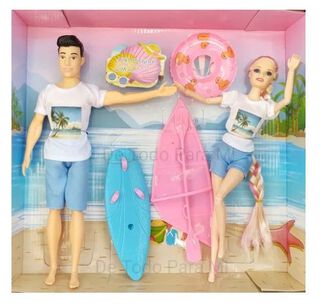 Muñeca Girl Y Boy versión playa, Articulada 30 Cms + Flotador + Velero,hi-res
