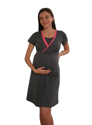 Camisa de Dormir Maternal y Lactancia Plomo,hi-res