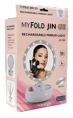 Espejo Con Luz Led Para Maquillaje Plegable + Aumento X 10,hi-res