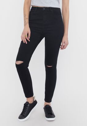Jeans Mujer Skinny Negro Destroyed Corona,hi-res