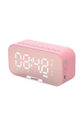 Radio Reloj Despertador Digital Parlante Bluetooth Y Espejo Rosa,hi-res