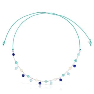 Collar de plata, cristal de Murano y nylon azul Icon Glass,hi-res
