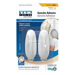 Ganchos Adhesivos Plástico Onix Blanco G - 1,5kg 2un Tekbond,hi-res