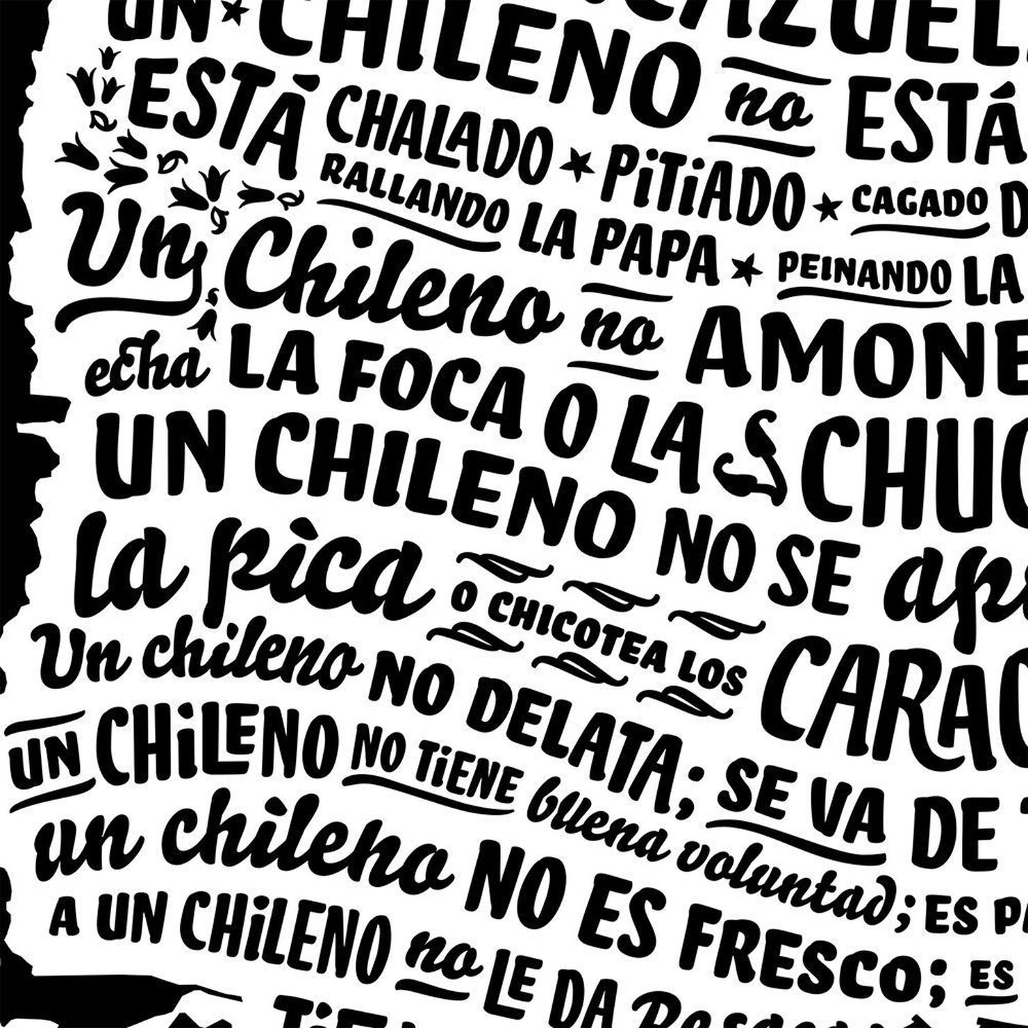 Mapa de Chile con frases típicas (Blanco) - Lámina 