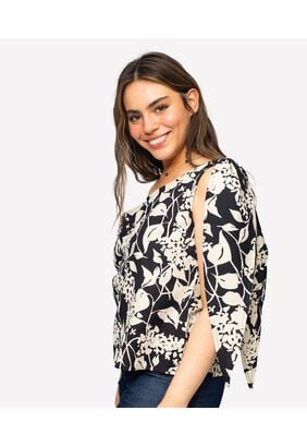 Blusa Beach People Un Hombro Abstract Black Flower Lounge,hi-res