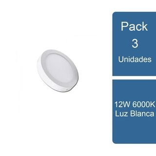 Pack 3 Foco Sobrepuesto Redondo LED 12W 6000K Luz Blanca,hi-res