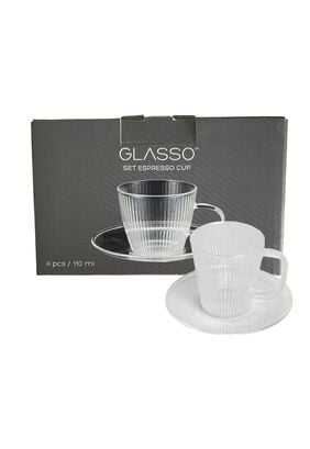 Set 4 Tazas Con Plato Espresso para Té o Café Glasso 110ml,hi-res