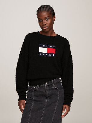 SWEATER RELAXED CENTER FLAG NEGRO TOMMY JEANS,hi-res