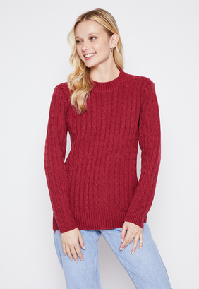 Sweater Mujer Burdeo Trenzas Family Shop,hi-res