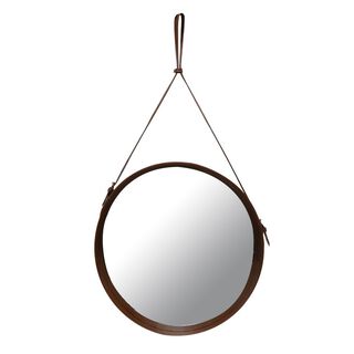 Espejo Colgante Circular Cuero Natural 54 cm,hi-res