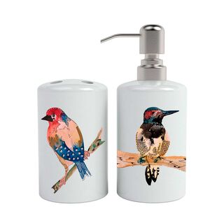 Set de baño cerámica 2 piezas pájaros colores Paper Home,hi-res