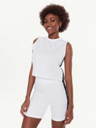 Camiseta sin mangas con detalle de cinta con logotipo Blanco Calvin Klein,hi-res
