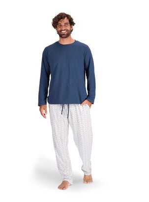Pijama Largo Algodón Azul con amarra Ajustable Mota,hi-res