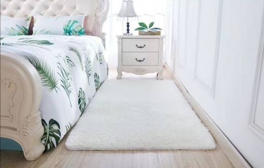 Bajada de cama peluda alfombra Blanco liso,hi-res