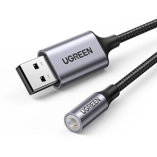 UGREEN Adaptador de sonido estéreo USB-A a AUX 3,5 mm Gris,hi-res
