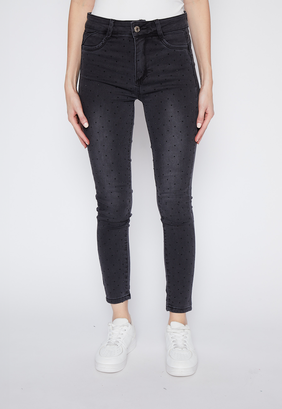 Jeans Mujer Gris Pitillo Strass Family Shop,hi-res