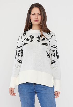 Sweater Mujer Jacquard Lurex Beige Corona,hi-res