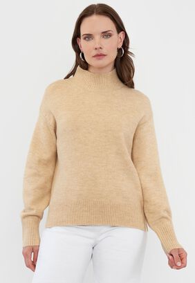 Sweater Mujer Cuello Alto Beige Corona,hi-res