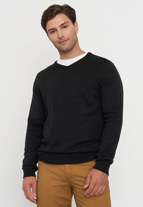 Sweater Hombre Grueso V-Neck Negro Corona,hi-res