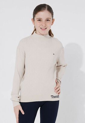 Sweater Acanalado Con Logo Beige Tommy Hilfiger,hi-res