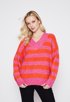 Sweater Mujer Naranja Rayado Soft Family Shop,hi-res