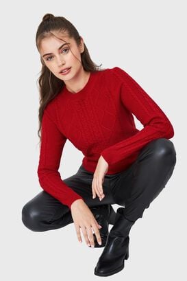 Sweater Punto Trenzado Rojo Nicopoly,hi-res