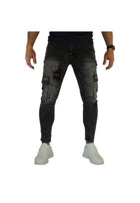 Jeans Cargo Skinny Rasgado Gris ,hi-res