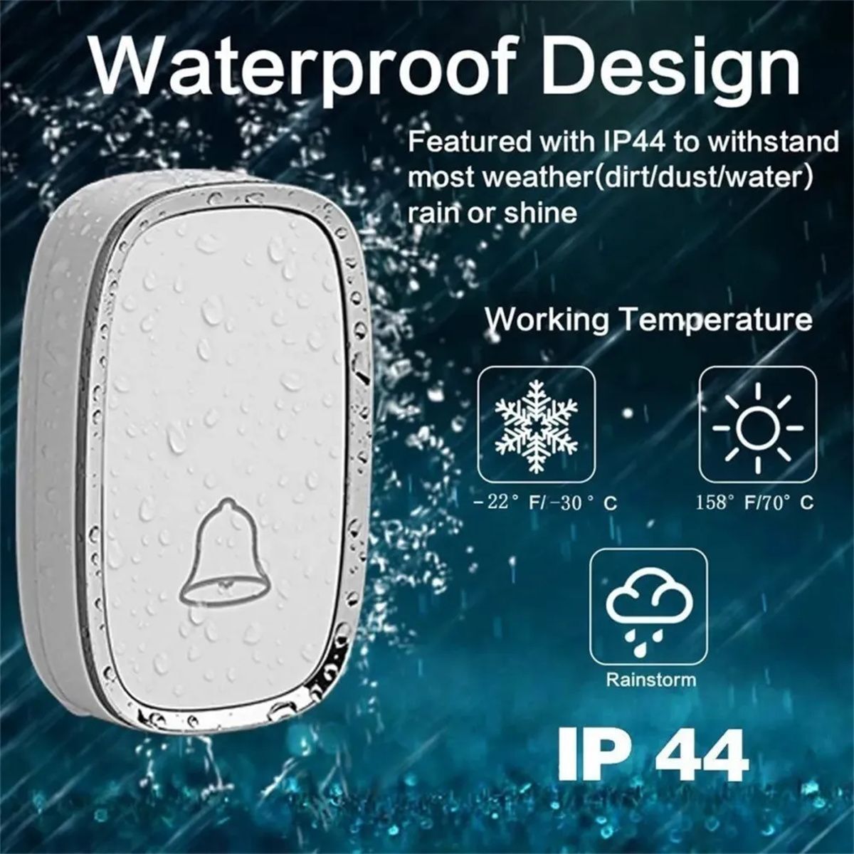 Timbre Inalámbrico Exterior Impermeable alcance 300 Metros Negro. (OPE –