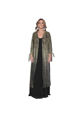 Tapado Kimono Largo Verona Negro Lineas Dorado Plisado Transparente Maria Paskaro,hi-res