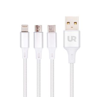 Cable USB 3 en 1 (Micro USB, USB-C y Lightning) 1,2 M Blanco,hi-res