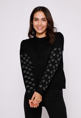 Sweater Mujer Negro Strass Family Shop,hi-res