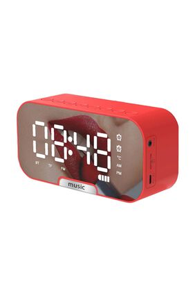 Radio Reloj Despertador Digital Parlante Bluetooth Y Espejo Rojo,hi-res