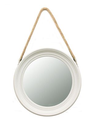 Espejo redondo Ø33 cm. con soga blanco-negro Blanco,hi-res