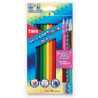 Lápices de colores Tris mega 12 col+ 3 grafitos,hi-res
