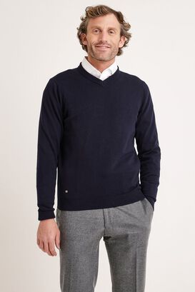 Sweater hombre cuello en v liso azul marino,hi-res